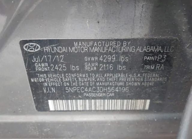 Photo 8 VIN: 5NPEC4AC3DH564196 - HYUNDAI SONATA 