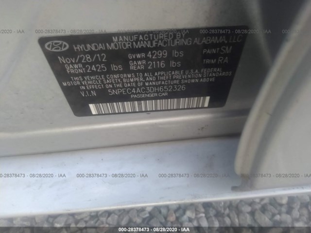 Photo 8 VIN: 5NPEC4AC3DH652326 - HYUNDAI SONATA 