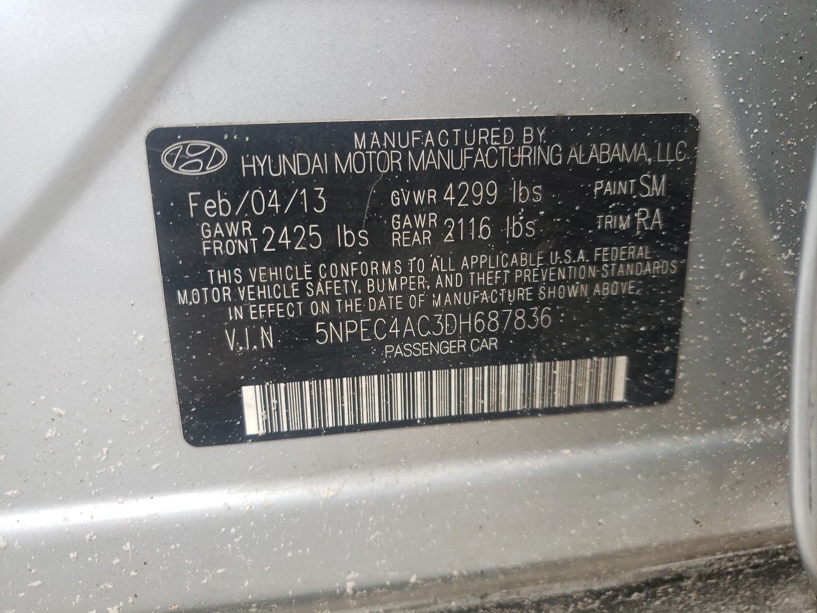 Photo 9 VIN: 5NPEC4AC3DH687836 - HYUNDAI SONATA SE 