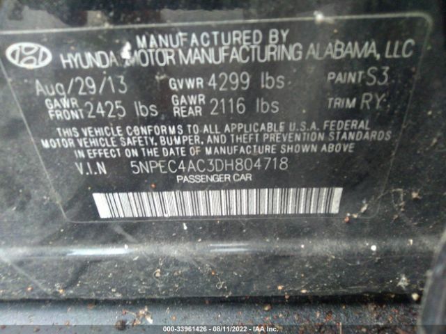 Photo 8 VIN: 5NPEC4AC3DH804718 - HYUNDAI SONATA 