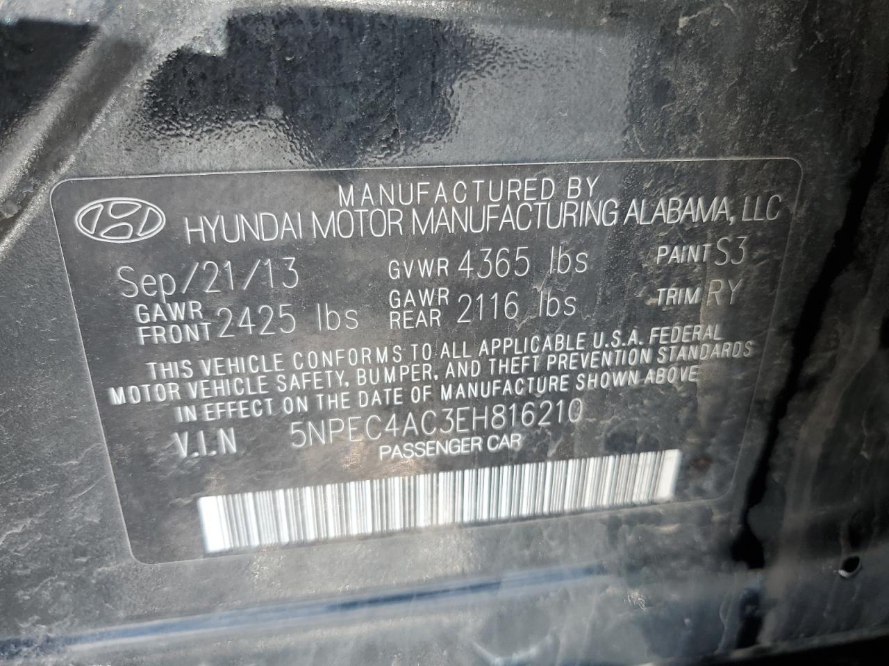 Photo 11 VIN: 5NPEC4AC3EH816210 - HYUNDAI SONATA 