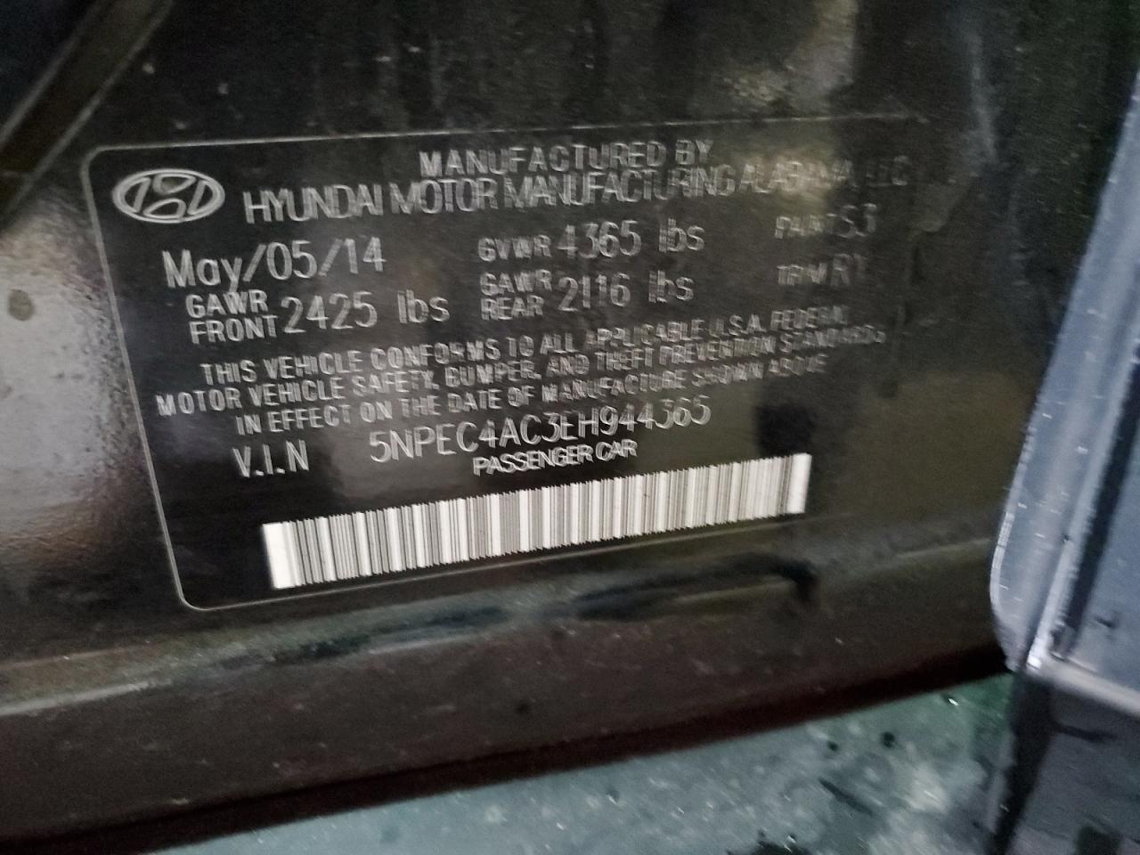 Photo 11 VIN: 5NPEC4AC3EH944365 - HYUNDAI SONATA 