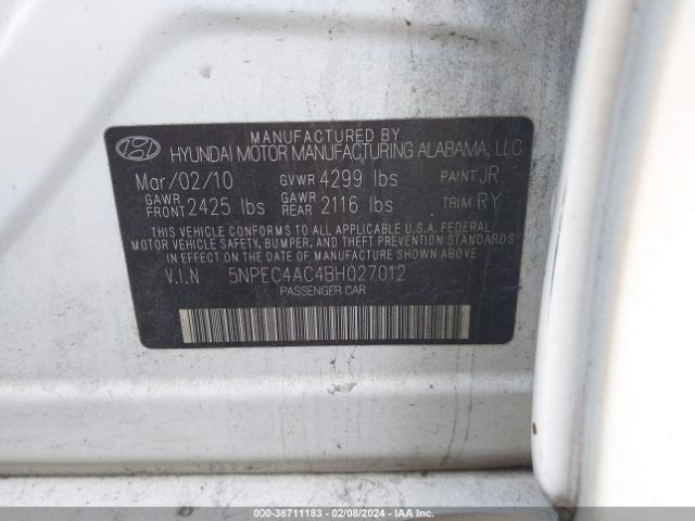 Photo 8 VIN: 5NPEC4AC4BH027012 - HYUNDAI SONATA 