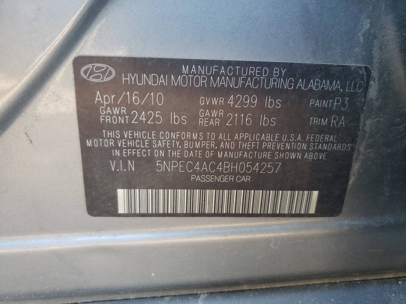 Photo 9 VIN: 5NPEC4AC4BH054257 - HYUNDAI SONATA SE 