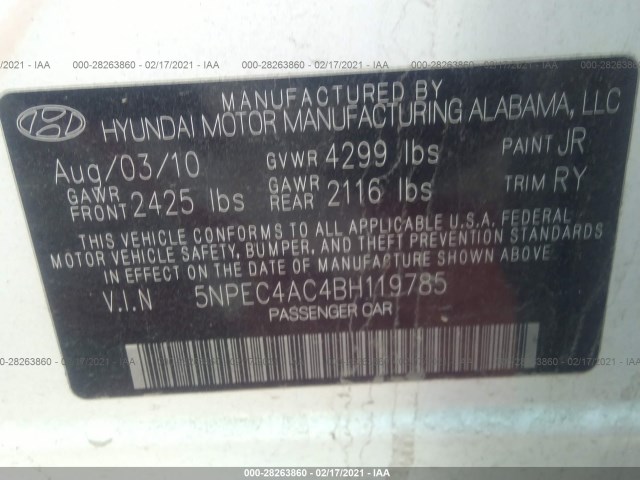 Photo 8 VIN: 5NPEC4AC4BH119785 - HYUNDAI SONATA 