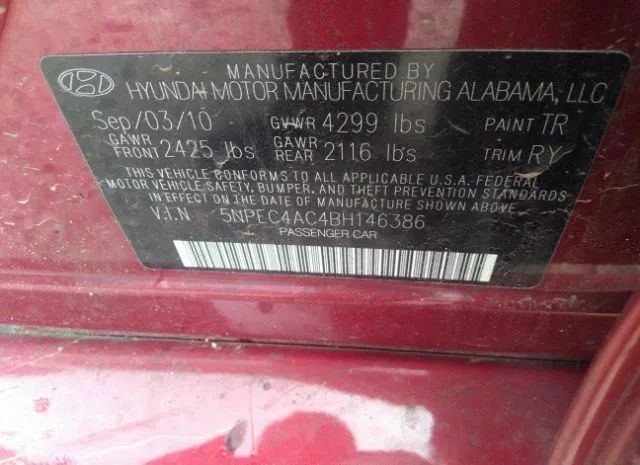 Photo 8 VIN: 5NPEC4AC4BH146386 - HYUNDAI SONATA 