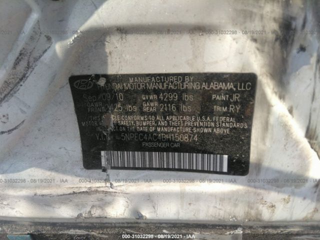 Photo 8 VIN: 5NPEC4AC4BH150874 - HYUNDAI SONATA 