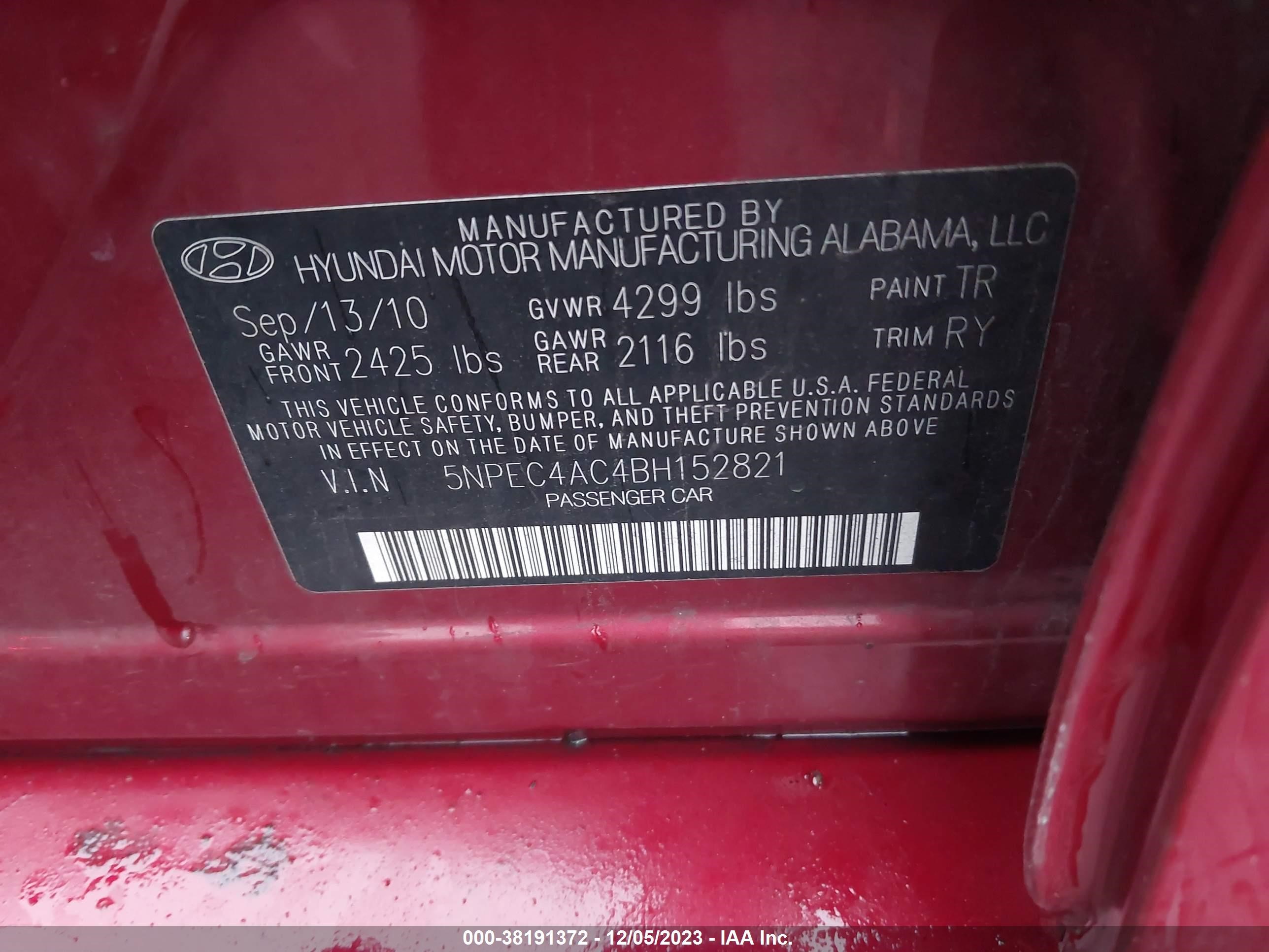 Photo 8 VIN: 5NPEC4AC4BH152821 - HYUNDAI SONATA 