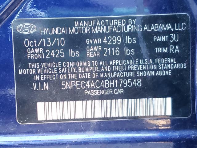 Photo 9 VIN: 5NPEC4AC4BH179548 - HYUNDAI SONATA SE 