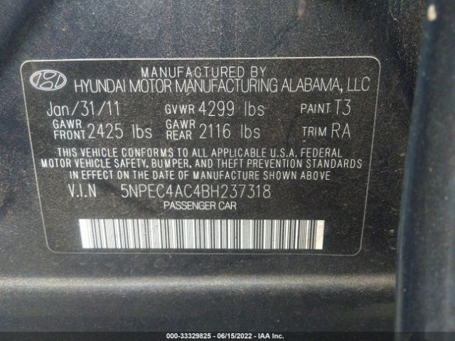 Photo 8 VIN: 5NPEC4AC4BH237318 - HYUNDAI SONATA 