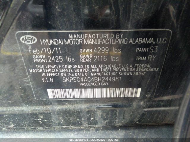 Photo 8 VIN: 5NPEC4AC4BH244981 - HYUNDAI SONATA 