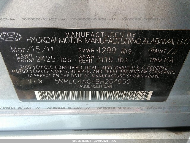 Photo 8 VIN: 5NPEC4AC4BH264955 - HYUNDAI SONATA 