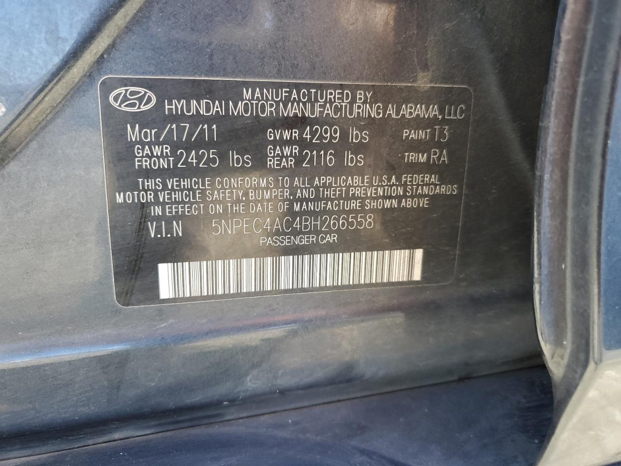 Photo 11 VIN: 5NPEC4AC4BH266558 - HYUNDAI SONATA 