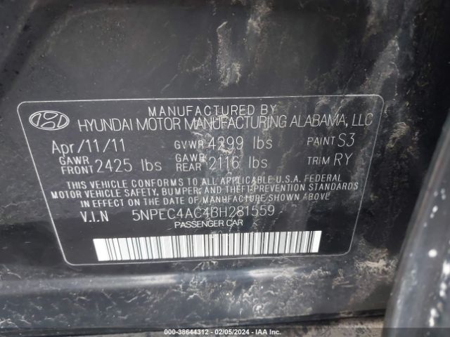 Photo 8 VIN: 5NPEC4AC4BH281559 - HYUNDAI SONATA 