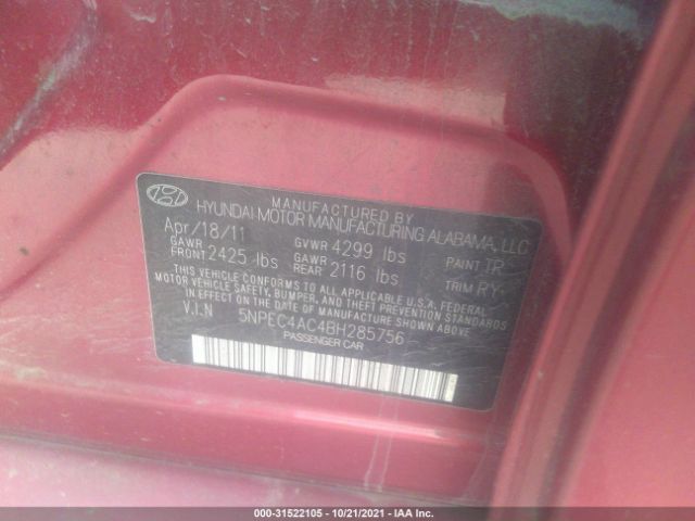 Photo 8 VIN: 5NPEC4AC4BH285756 - HYUNDAI SONATA 