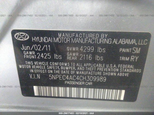 Photo 8 VIN: 5NPEC4AC4CH309989 - HYUNDAI SONATA 