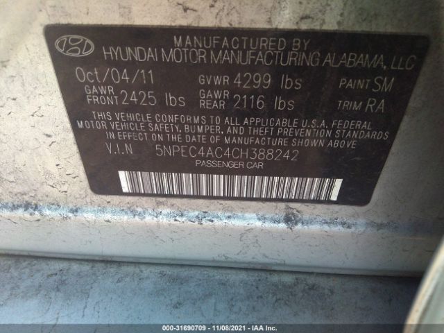 Photo 8 VIN: 5NPEC4AC4CH388242 - HYUNDAI SONATA 