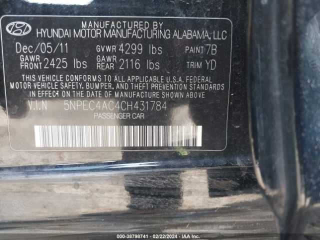 Photo 8 VIN: 5NPEC4AC4CH431784 - HYUNDAI SONATA 