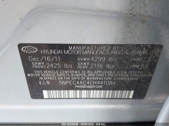 Photo 8 VIN: 5NPEC4AC4CH441084 - HYUNDAI SONATA 