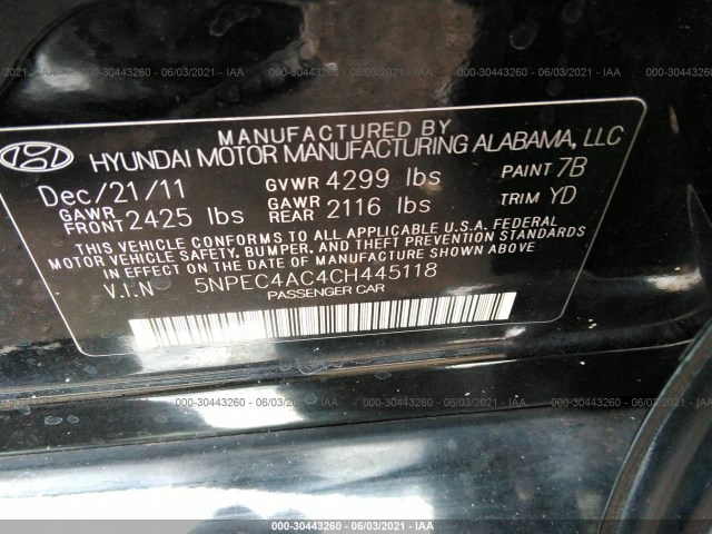 Photo 8 VIN: 5NPEC4AC4CH445118 - HYUNDAI SONATA 