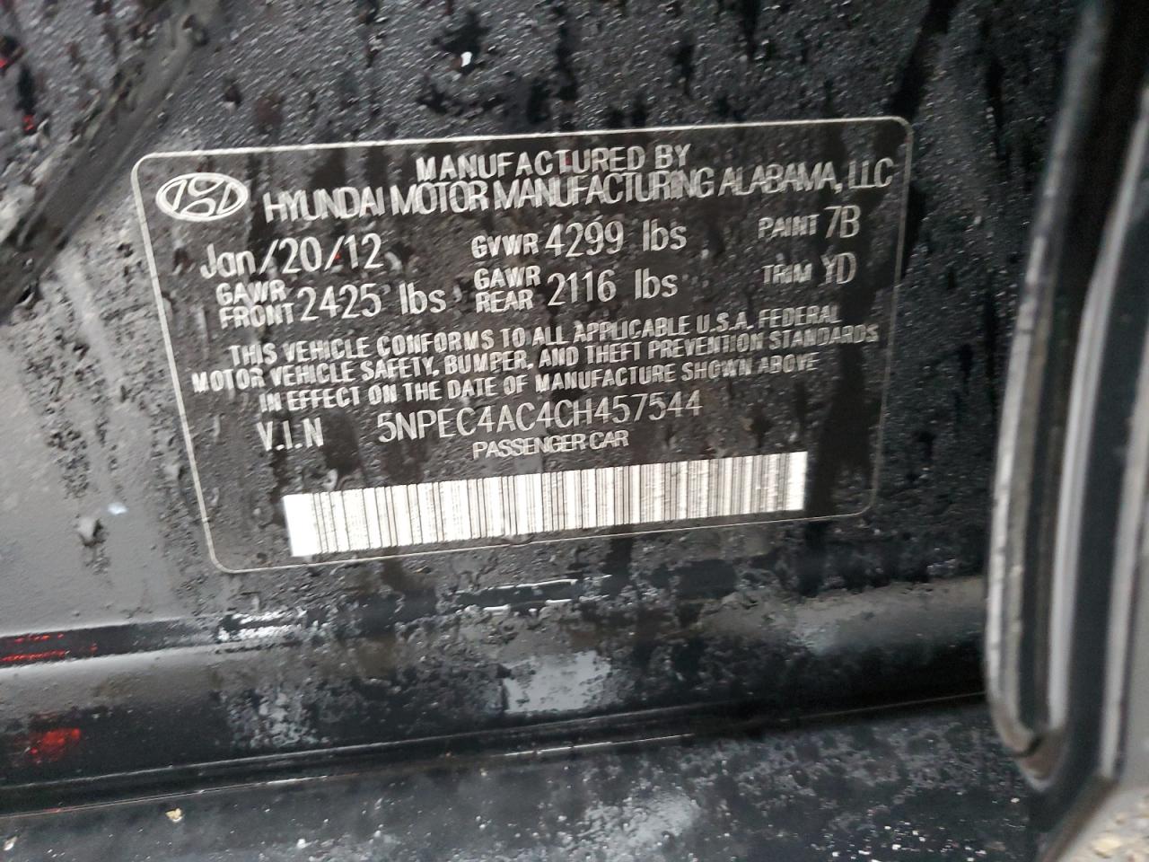 Photo 11 VIN: 5NPEC4AC4CH457544 - HYUNDAI SONATA 