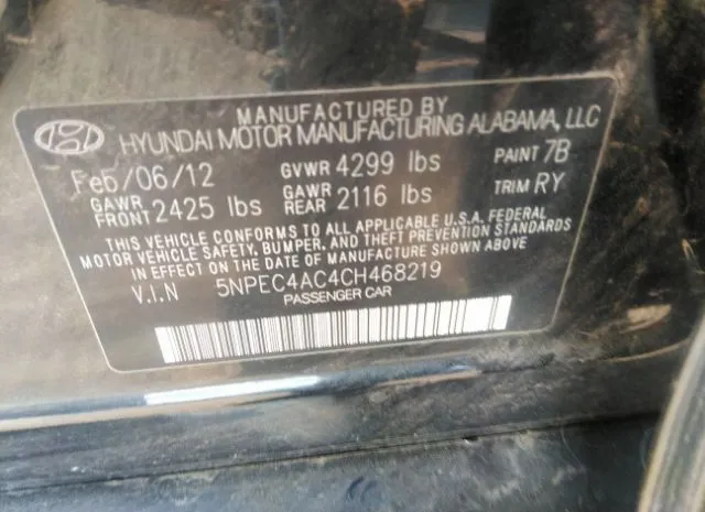 Photo 8 VIN: 5NPEC4AC4CH468219 - HYUNDAI SONATA 