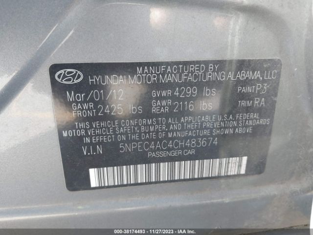 Photo 8 VIN: 5NPEC4AC4CH483674 - HYUNDAI SONATA 