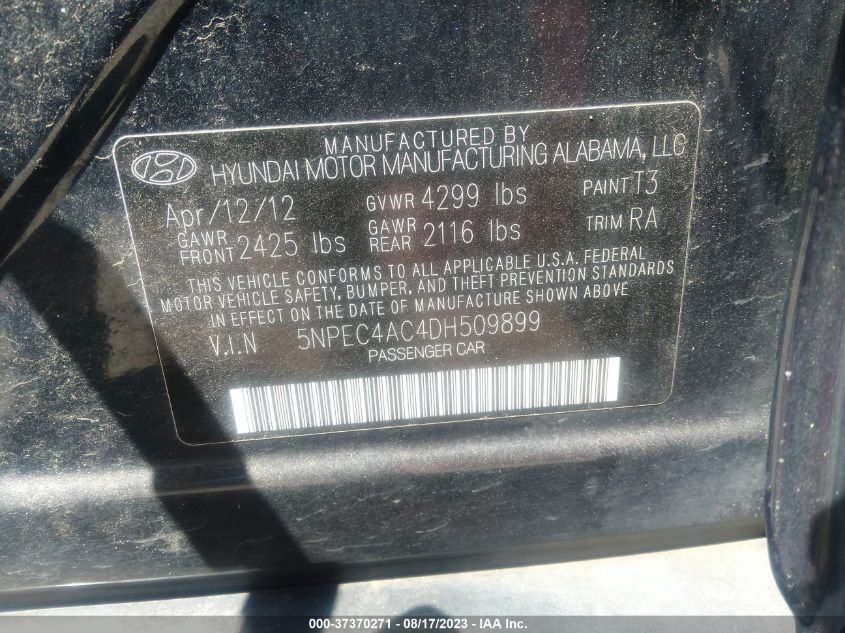 Photo 8 VIN: 5NPEC4AC4DH509899 - HYUNDAI SONATA 