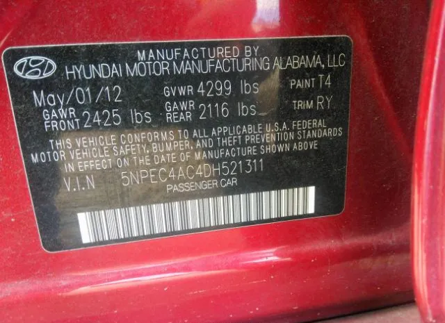 Photo 8 VIN: 5NPEC4AC4DH521311 - HYUNDAI SONATA 