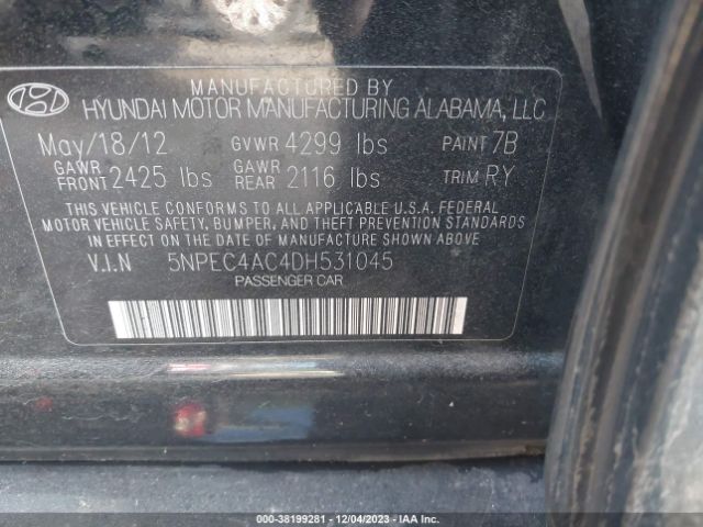 Photo 8 VIN: 5NPEC4AC4DH531045 - HYUNDAI SONATA 