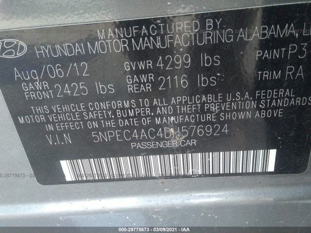 Photo 8 VIN: 5NPEC4AC4DH576924 - HYUNDAI SONATA 