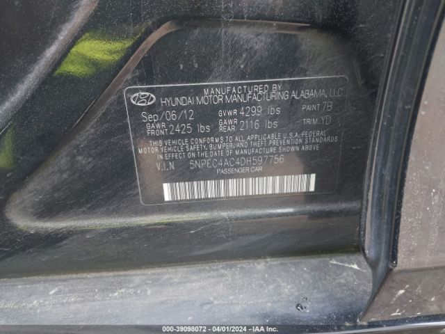 Photo 8 VIN: 5NPEC4AC4DH597756 - HYUNDAI SONATA 