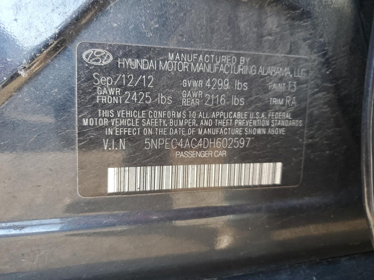 Photo 11 VIN: 5NPEC4AC4DH602597 - HYUNDAI SONATA 