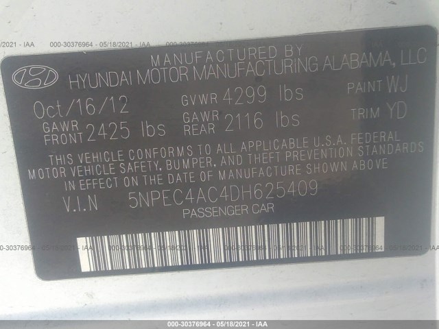 Photo 8 VIN: 5NPEC4AC4DH625409 - HYUNDAI SONATA 