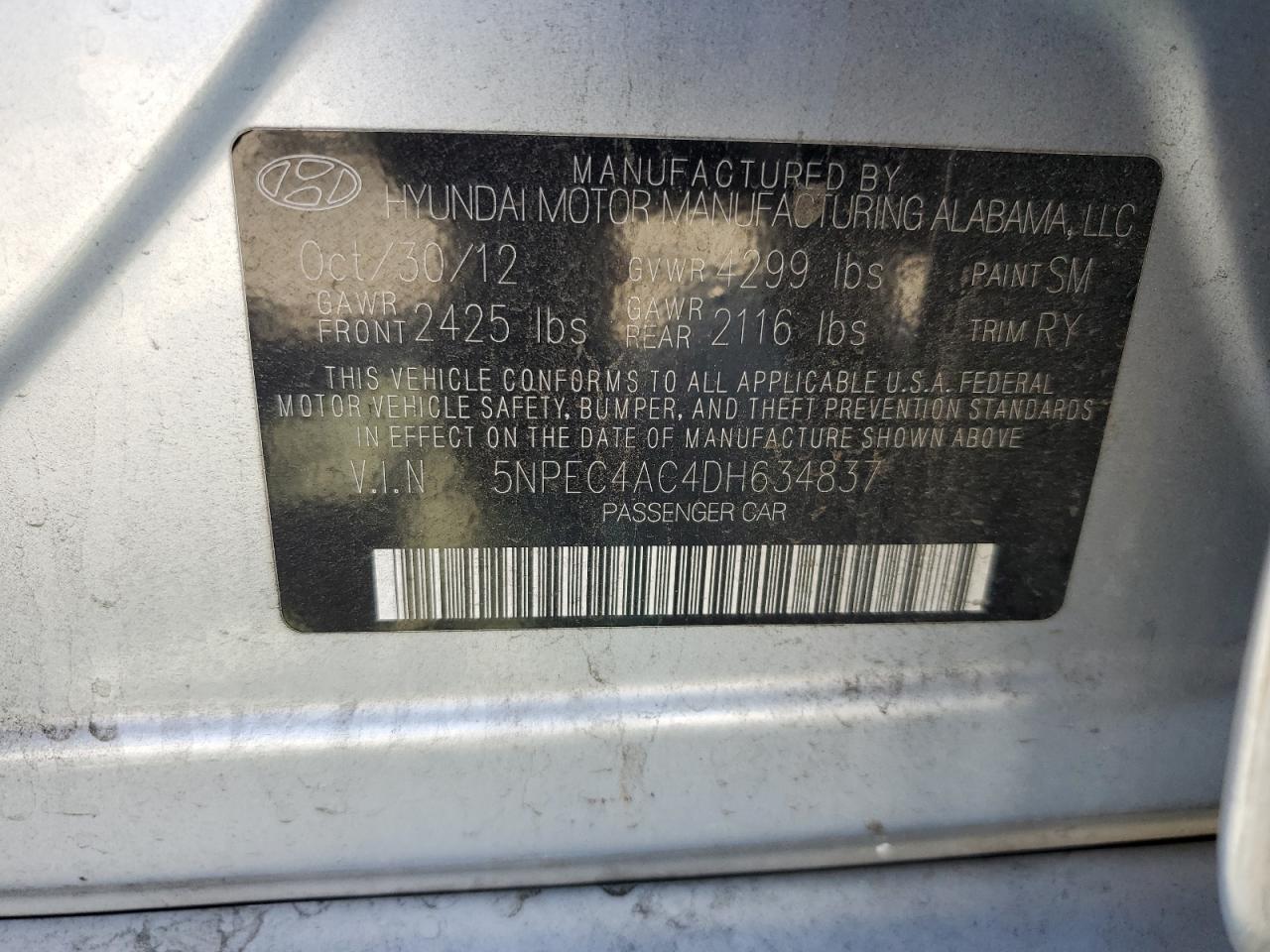 Photo 12 VIN: 5NPEC4AC4DH634837 - HYUNDAI SONATA 