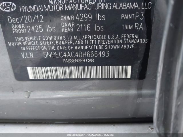 Photo 8 VIN: 5NPEC4AC4DH666493 - HYUNDAI SONATA 