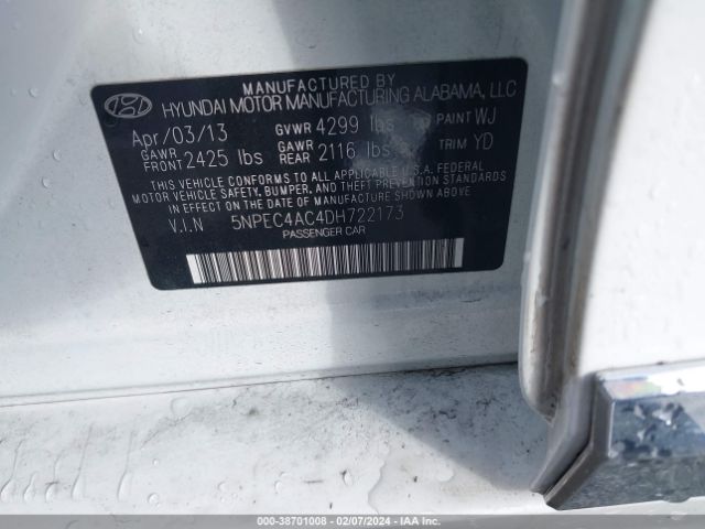 Photo 8 VIN: 5NPEC4AC4DH722173 - HYUNDAI SONATA 