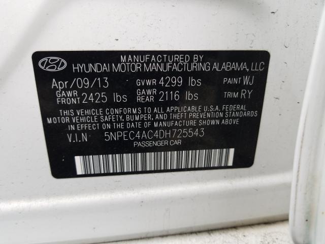 Photo 9 VIN: 5NPEC4AC4DH725543 - HYUNDAI SONATA SE 