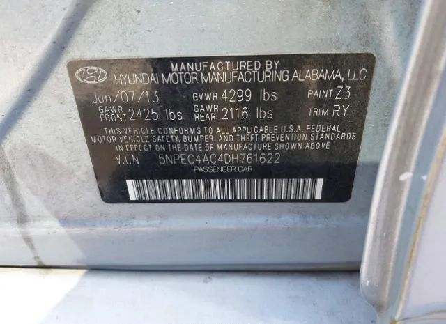 Photo 8 VIN: 5NPEC4AC4DH761622 - HYUNDAI SONATA 