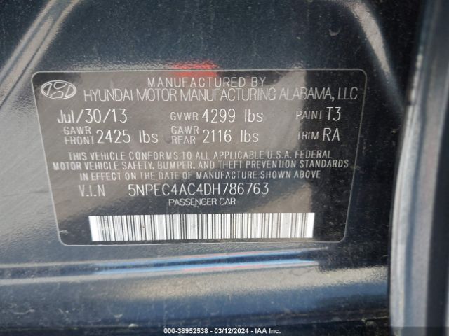 Photo 8 VIN: 5NPEC4AC4DH786763 - HYUNDAI SONATA 