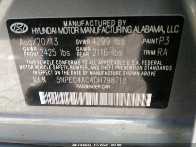 Photo 8 VIN: 5NPEC4AC4DH798718 - HYUNDAI SONATA 