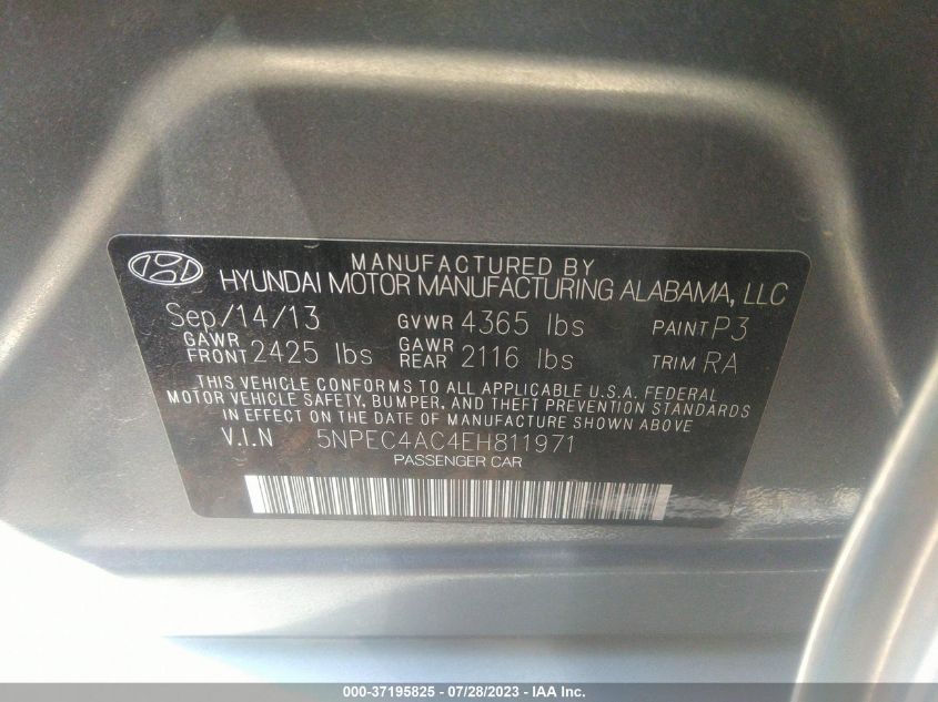 Photo 8 VIN: 5NPEC4AC4EH811971 - HYUNDAI SONATA 