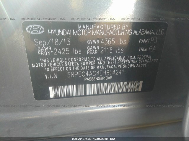 Photo 8 VIN: 5NPEC4AC4EH814241 - HYUNDAI SONATA 