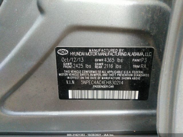 Photo 8 VIN: 5NPEC4AC4EH830214 - HYUNDAI SONATA 