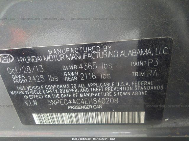 Photo 8 VIN: 5NPEC4AC4EH840208 - HYUNDAI SONATA 