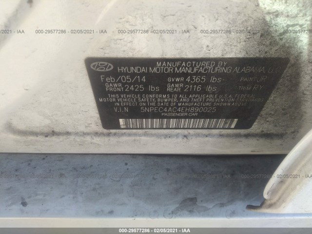 Photo 8 VIN: 5NPEC4AC4EH890025 - HYUNDAI SONATA 