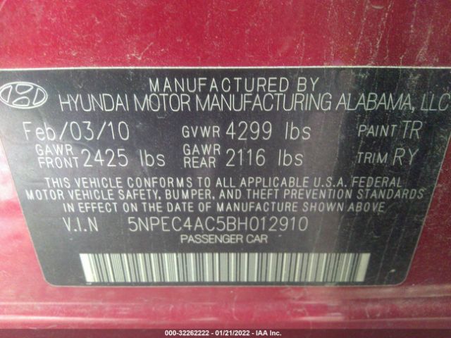 Photo 8 VIN: 5NPEC4AC5BH012910 - HYUNDAI SONATA 