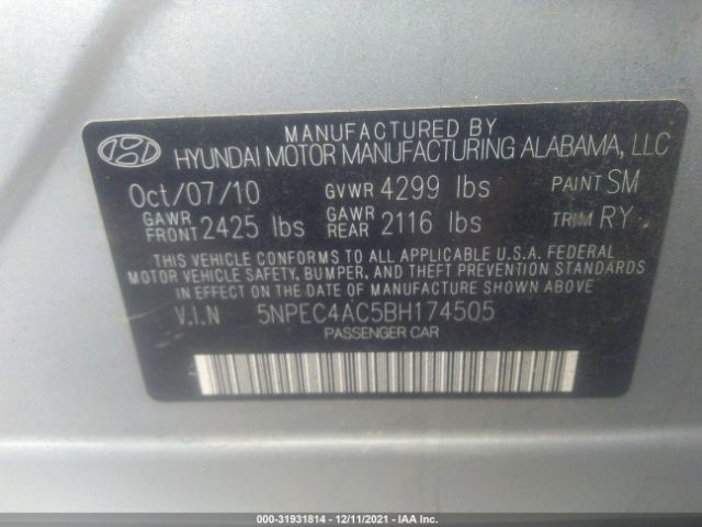 Photo 8 VIN: 5NPEC4AC5BH174505 - HYUNDAI SONATA 