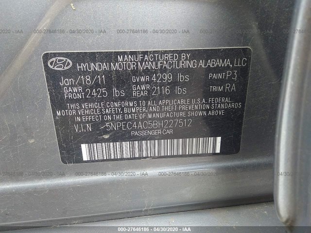 Photo 8 VIN: 5NPEC4AC5BH227512 - HYUNDAI SONATA 