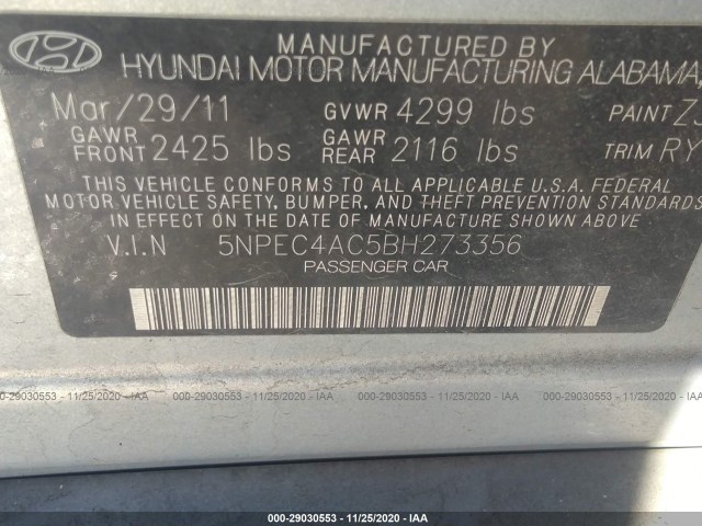 Photo 8 VIN: 5NPEC4AC5BH273356 - HYUNDAI SONATA 